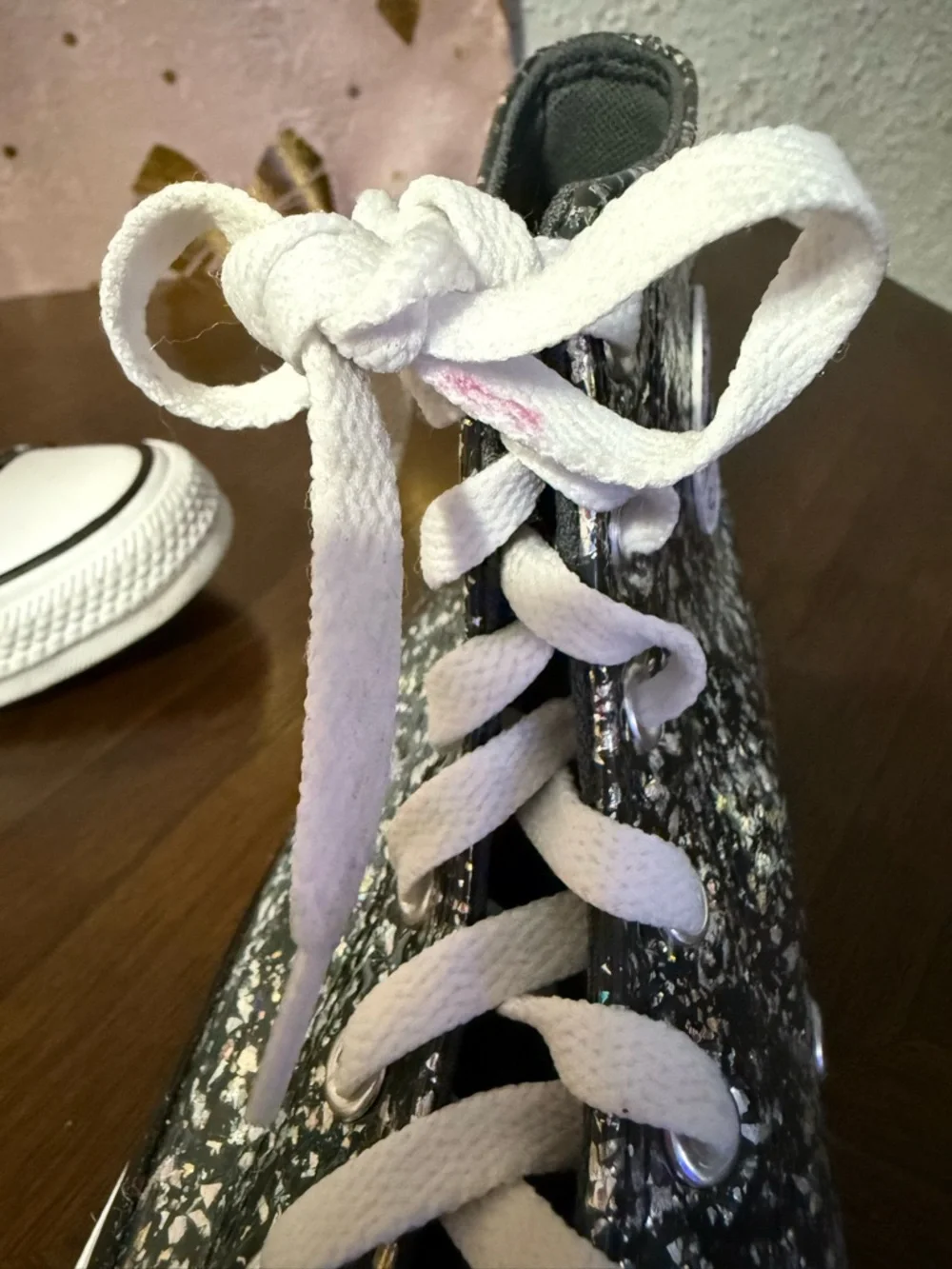 Converse big Kids' Glitter High-Top Sneakers - Black with Silver Sparkle size 5